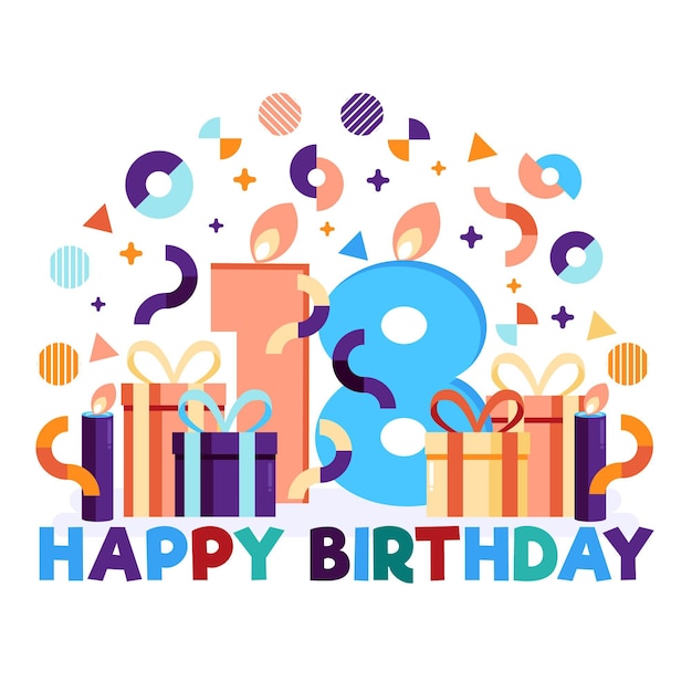 Free vector colorful happy 18th birthday background