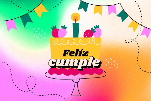 Free vector colorful happy birthday in spanish background