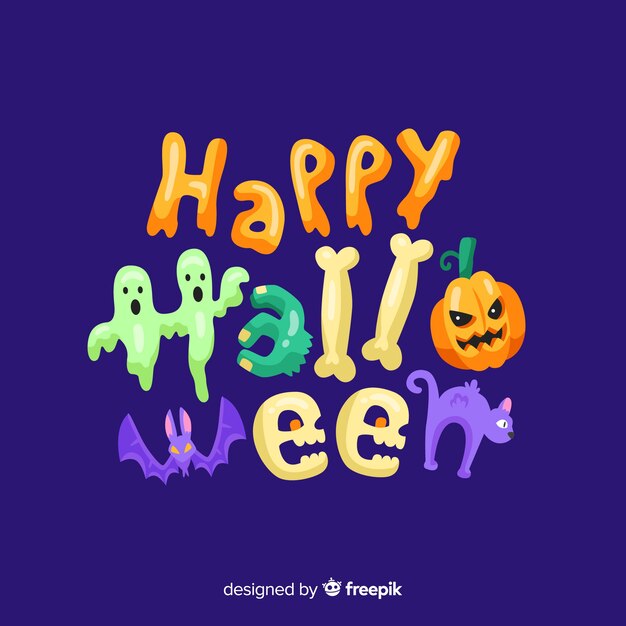 Colorful happy halloween lettering background