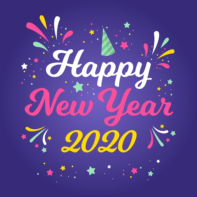 Free vector colorful happy new year 2020 in flat design