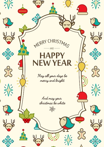 Free vector colorful happy new year and merry christmas card