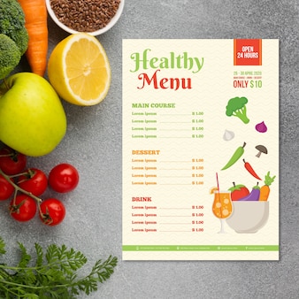 Шаблон меню ресторана красочные здоровой пищи