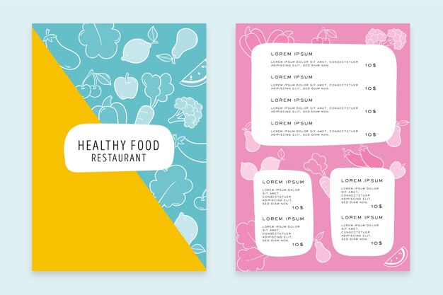 colorful healthy food restaurant menu template