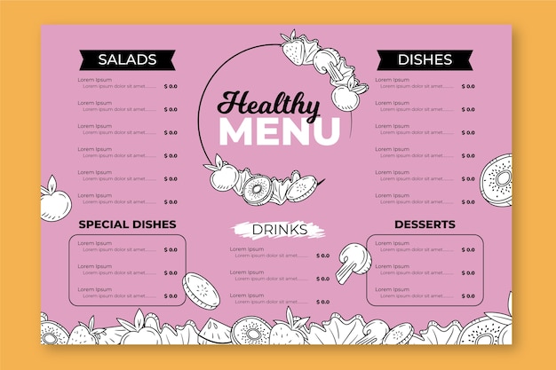 Colorful healthy food restaurant menu template