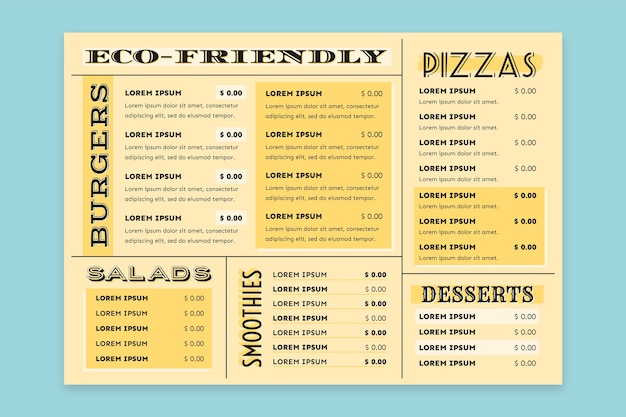 Colorful healthy food restaurant menu template