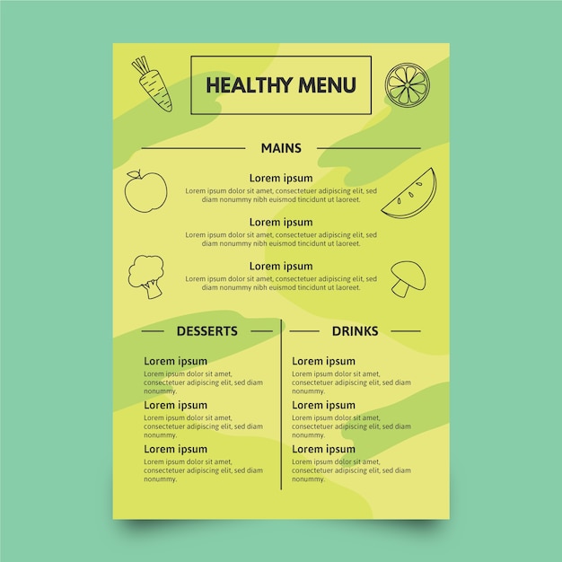 Colorful healthy food restaurant menu template