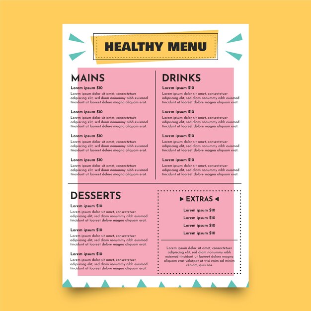 colorful healthy food restaurant menu template