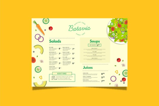 Menu del ristorante colorato cibo sano