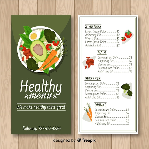 Free vector colorful healthy menu template