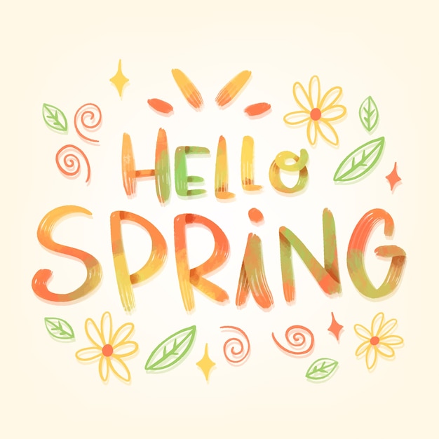 Красочная привет весна надписи