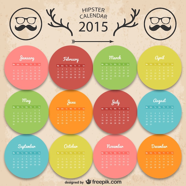 Colorful hipster calendar