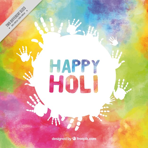 Colorful holi background with white handprints