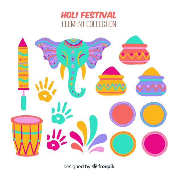 Colorful holi festival element set