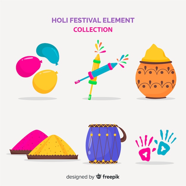 Colorful holi festival element set