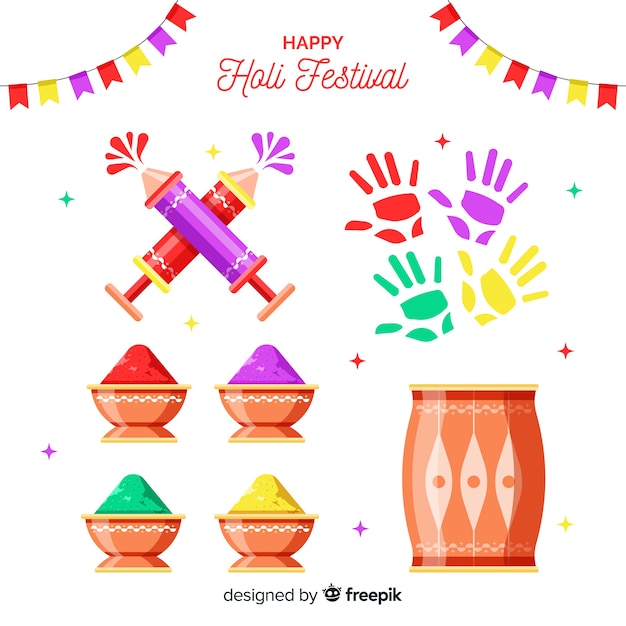 Colorful holi festival element set