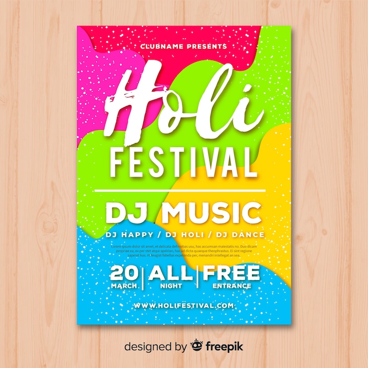 무료 Vector 화려한 holi 축제 파티 포스터
