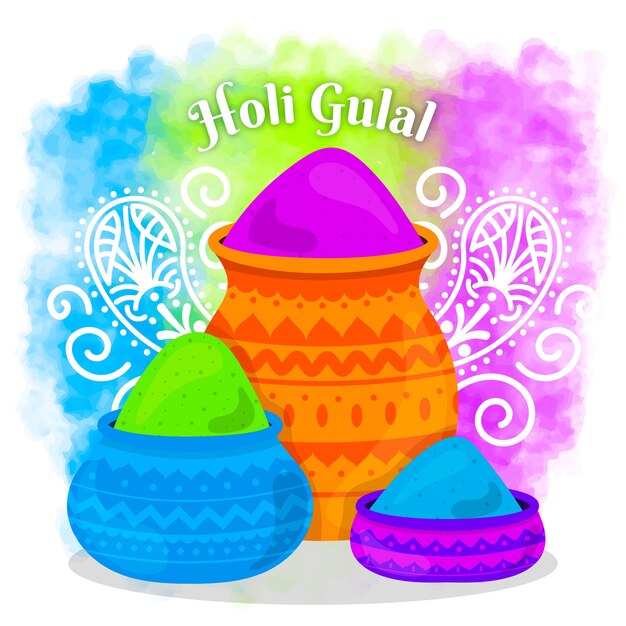 Free vector colorful holi gulal in flat design