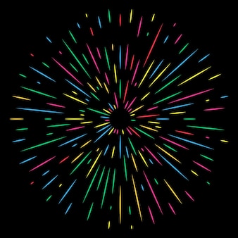 Красочный праздничный фейерверк на ночном фоне. праздничный, юбилейный и торжественный светлый салют. векторная иллюстрация