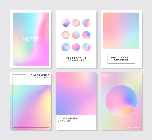 Free vector colorful holographic gradient background design set
