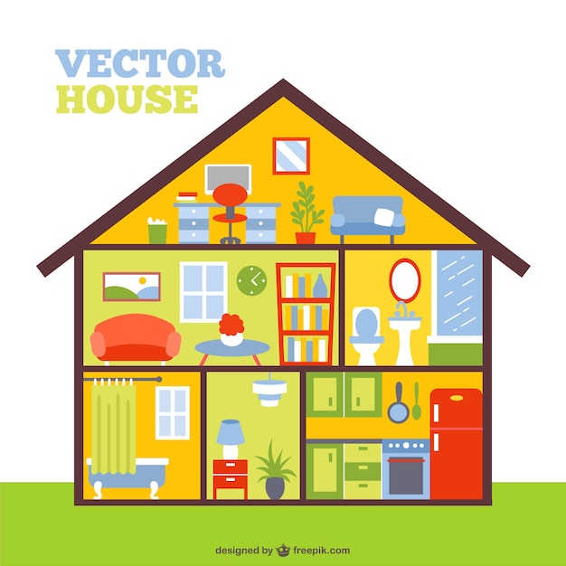Бесплатное векторное изображение Вектор красочные дом в разрезе