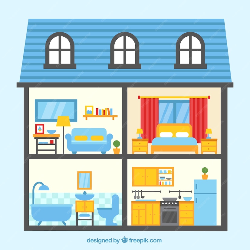 free-vector-colorful-house-with-four-rooms