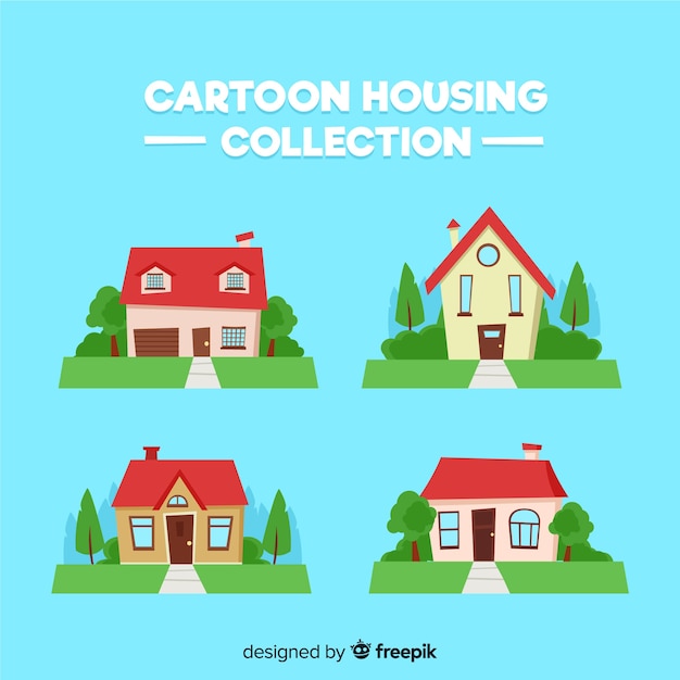 Free vector colorful housing collection with cartoon style