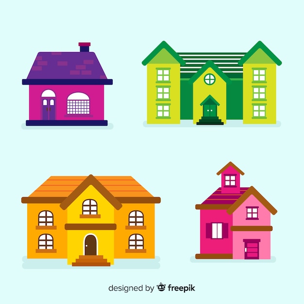 Colorful housing collection with cartoon style