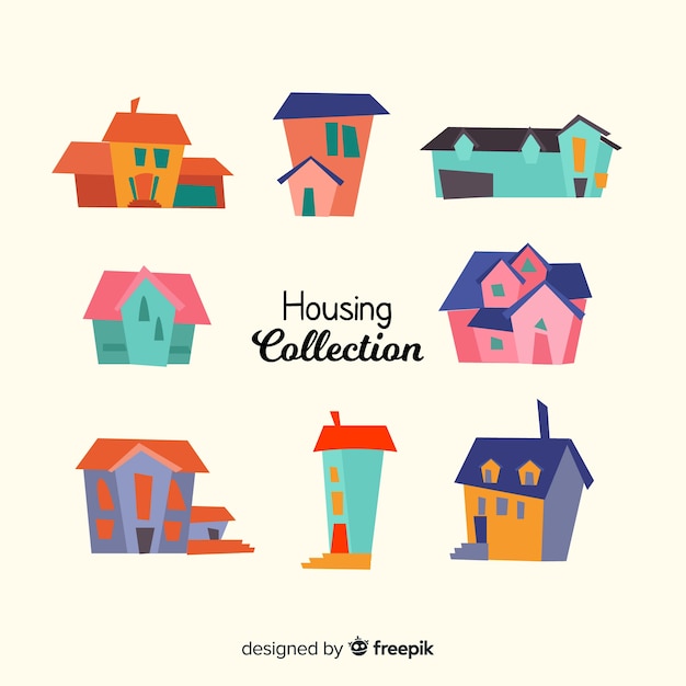 Free vector colorful housing collection with cartoon style