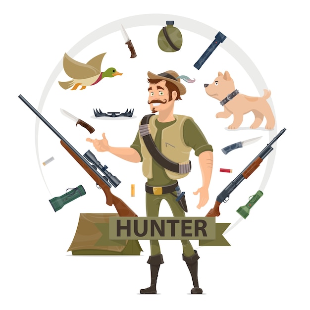 Free vector colorful hunting elements concept