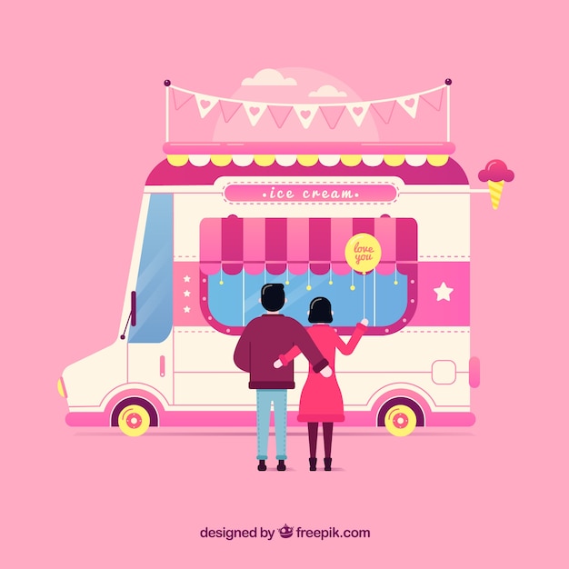 Colorful ice cream truck with flat design