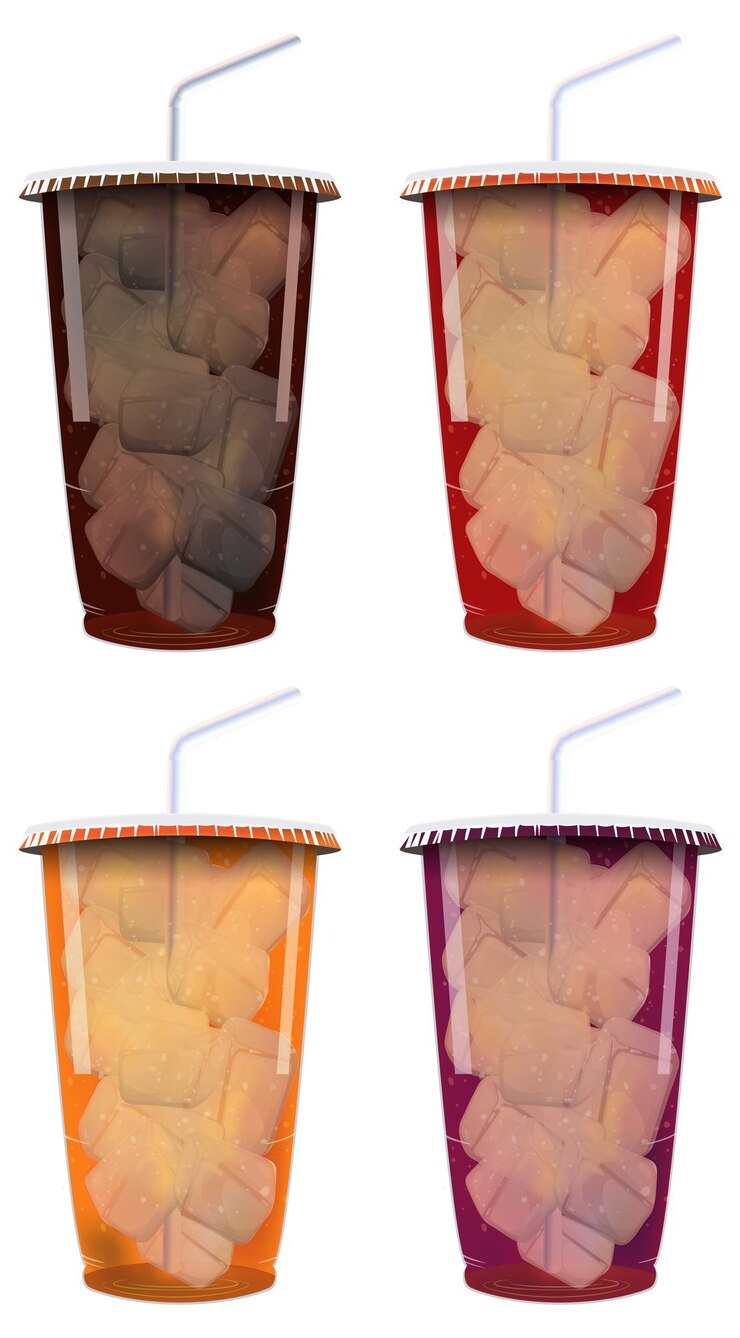 Free Vector colorful iced tea drinks in clear cups