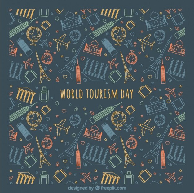 Free Vector colorful icons on dark background for world tourism day