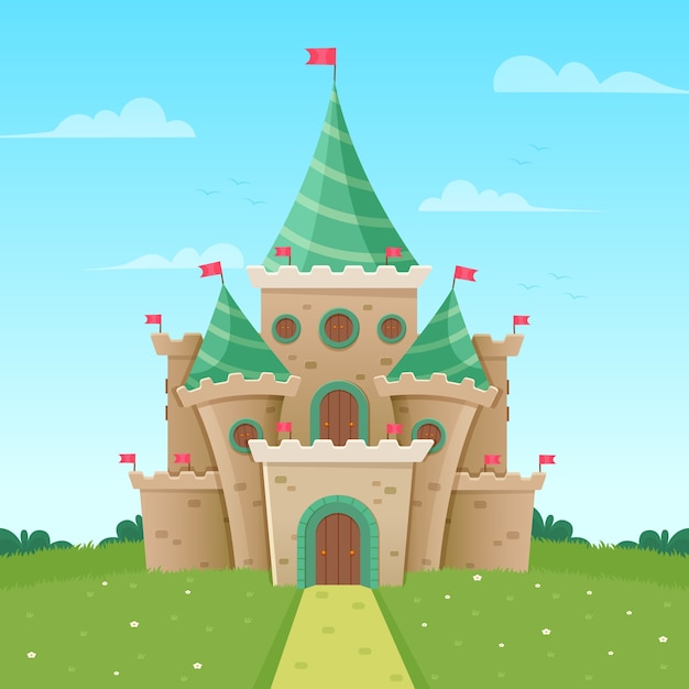 Colorful illustration of fairytale castle