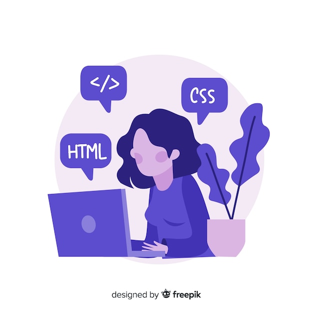 Colorful illustration of female programmer working