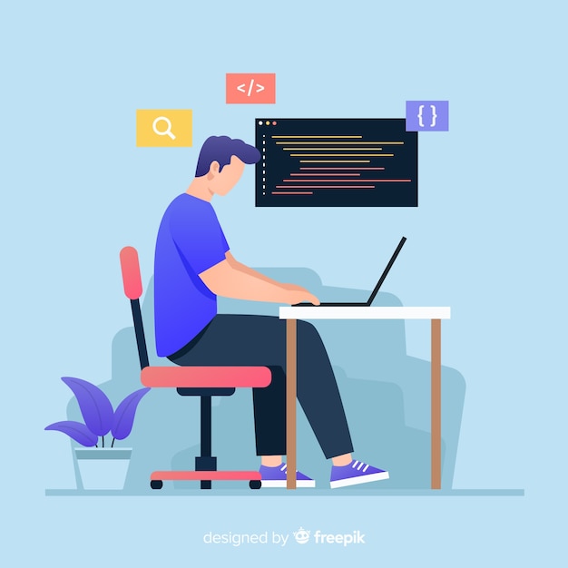 Free vector colorful illustration of programmer working