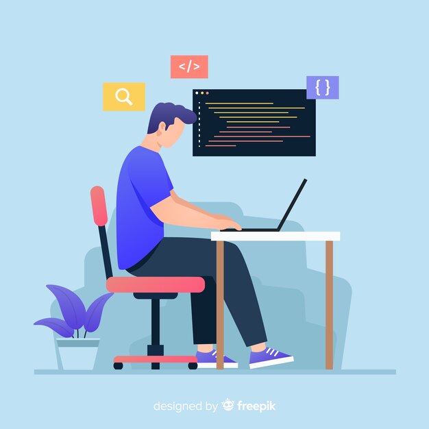 Colorful illustration of programmer working