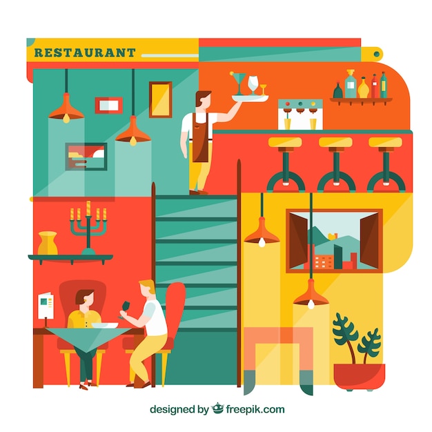 Colorful illustration of restaurant in flat design