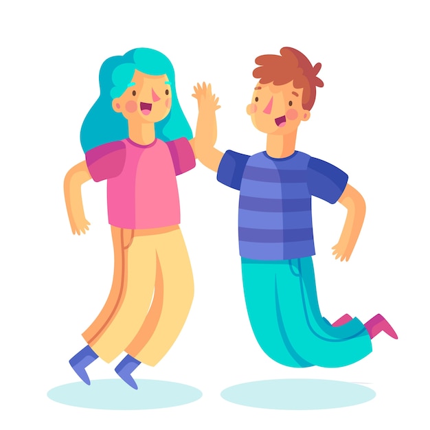 Colorful illustration with young people giving high five