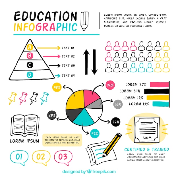 Colorful infographic di educazione, disegnati a mano