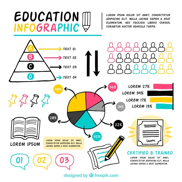 Colorful infographic about education, hand drawn