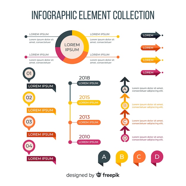 평면 디자인으로 다채로운 infographic 요소 컬렉션