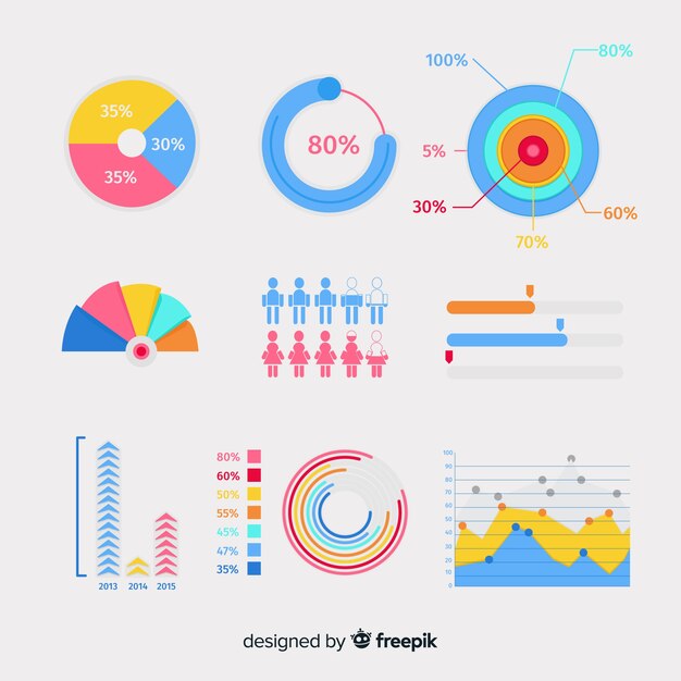 평면 디자인으로 다채로운 infographic 요소 컬렉션