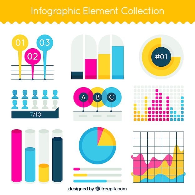 Vettore gratuito raccolta di elementi infographic colorato in stile piano