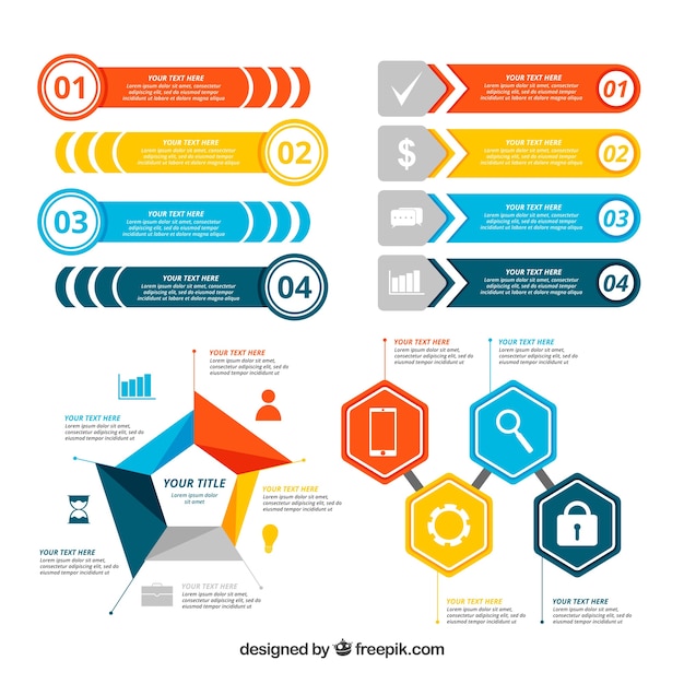 Vettore gratuito raccolta di elementi infographic colorato in stile piano