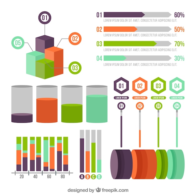 Vettore gratuito raccolta di elementi infographic colorato in stile piano