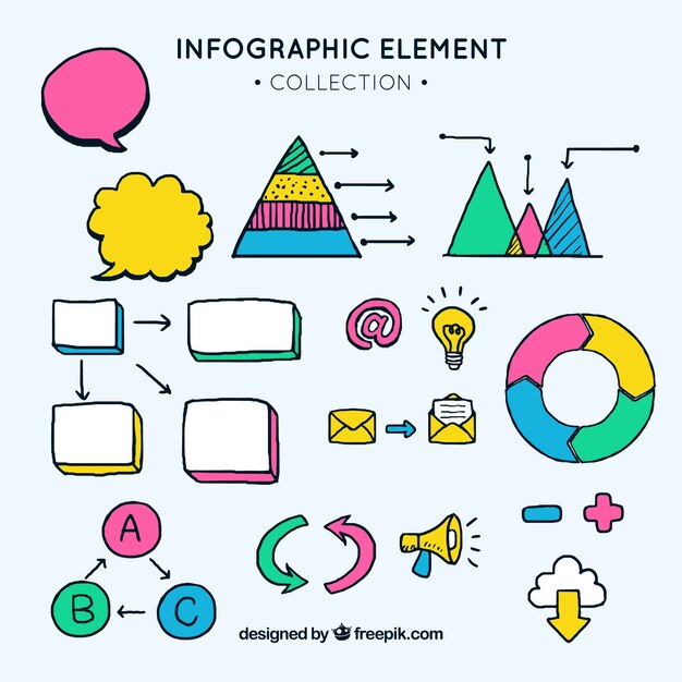 Colorful infographic elements collection in hand drawn style