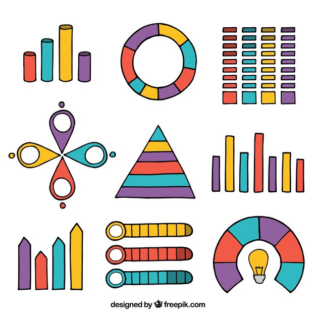 Коллекция красочных инфографических элементов в ручном стиле
