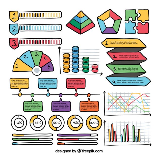 손으로 그린 스타일에 화려한 infographic 요소 컬렉션