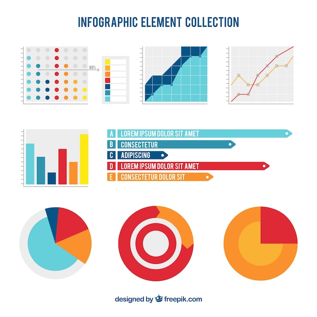 無料ベクター フラットスタイルのカラフルな情報要素コレクション