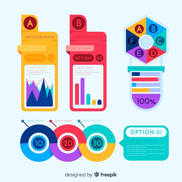 Vettore gratuito pack di elementi infographic colorato